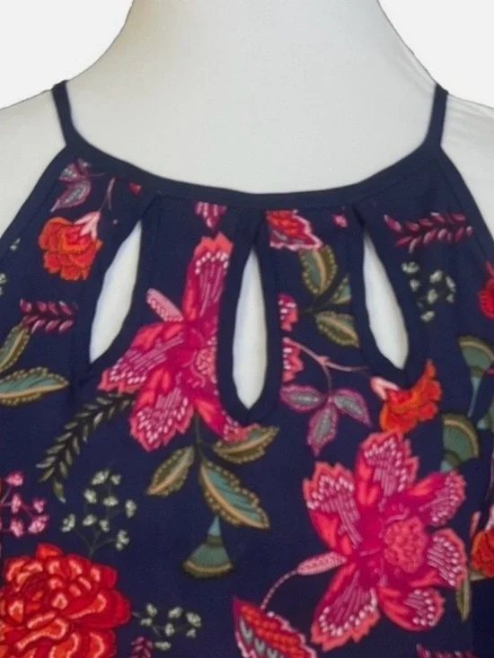PaperMoon Floral Halter Neck Women's Top - Navy with Pink Floral - Picture 3 of 6